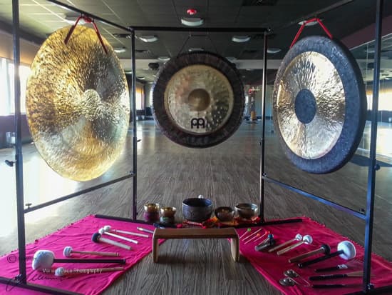 Three gongs in a studio
